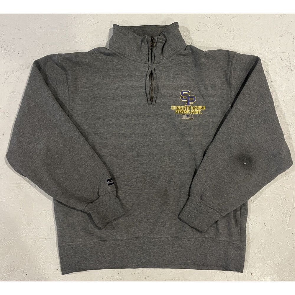 Vintage‎ JanSport University Stevens Point Dad Quarter Zip Mens M Gray